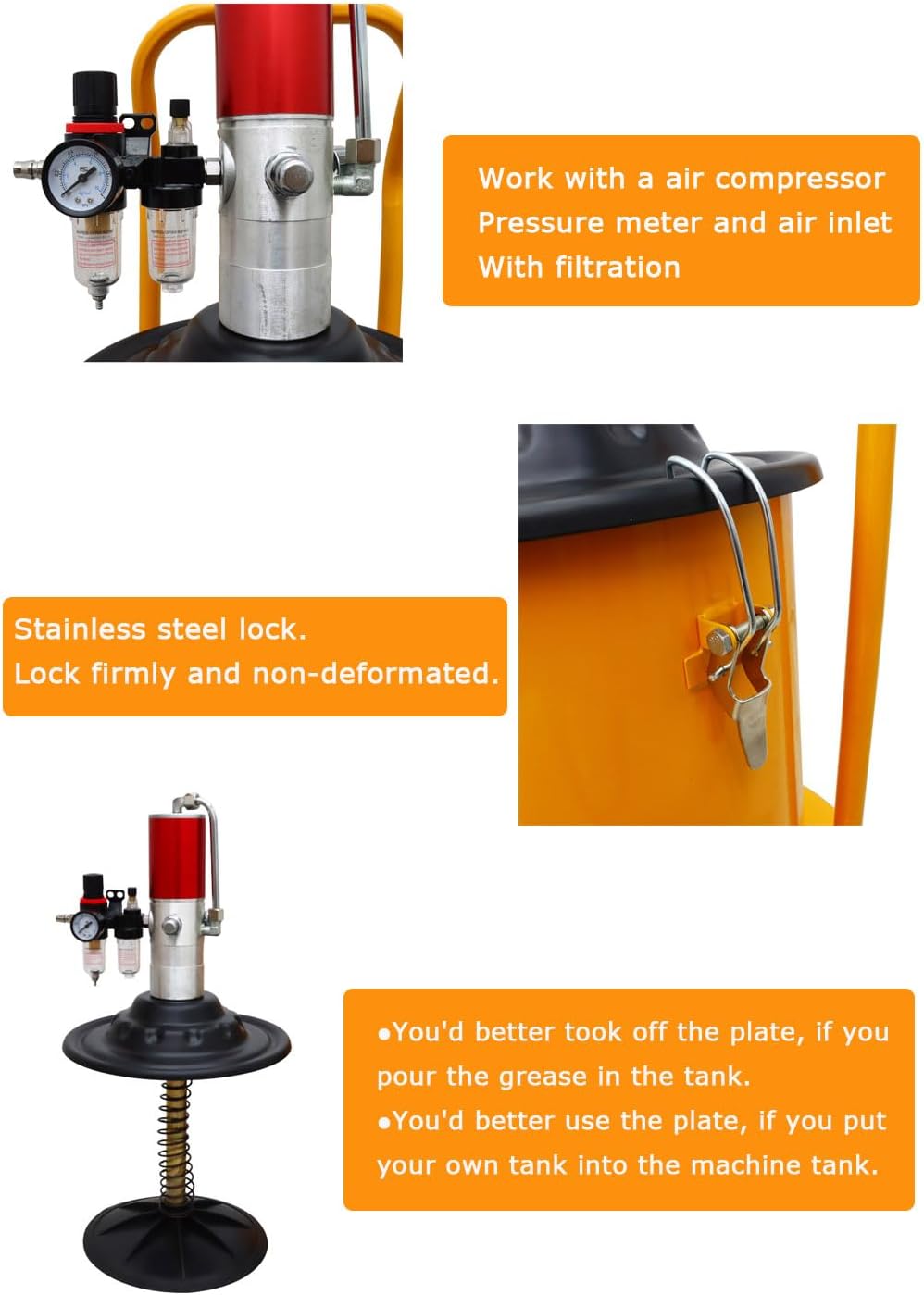 Grease Pump Air Pneumatic Lubricator 20L Compressed Injector with Gun Hose 5 Gallon