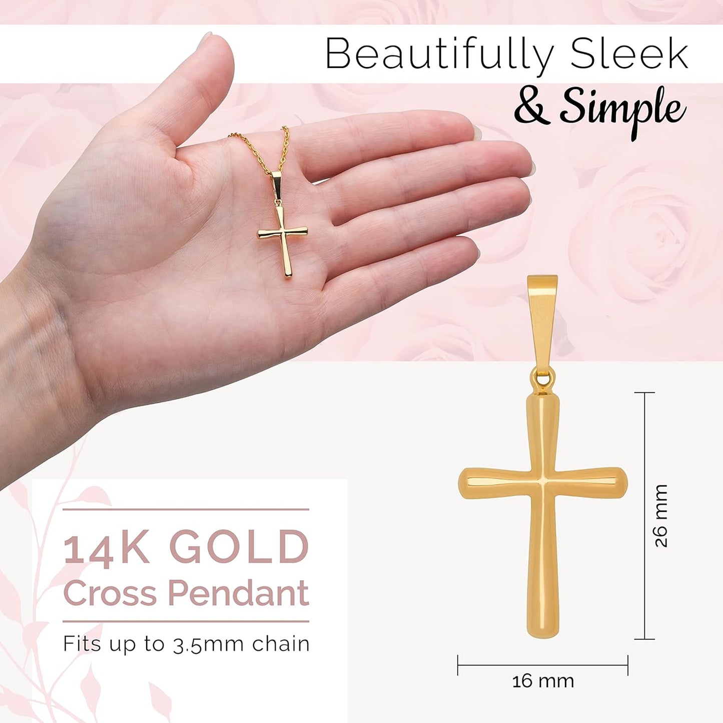 14k Gold Cross Pendant, Hypoallergenic Gold Religious Charms for Men and Women, Handcrafted in the USA