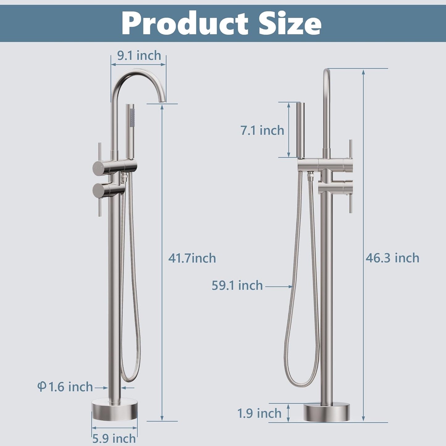 GIMILI Free Standing Tub Filler Bathtub Faucet Stand Alone Brushed Nickel