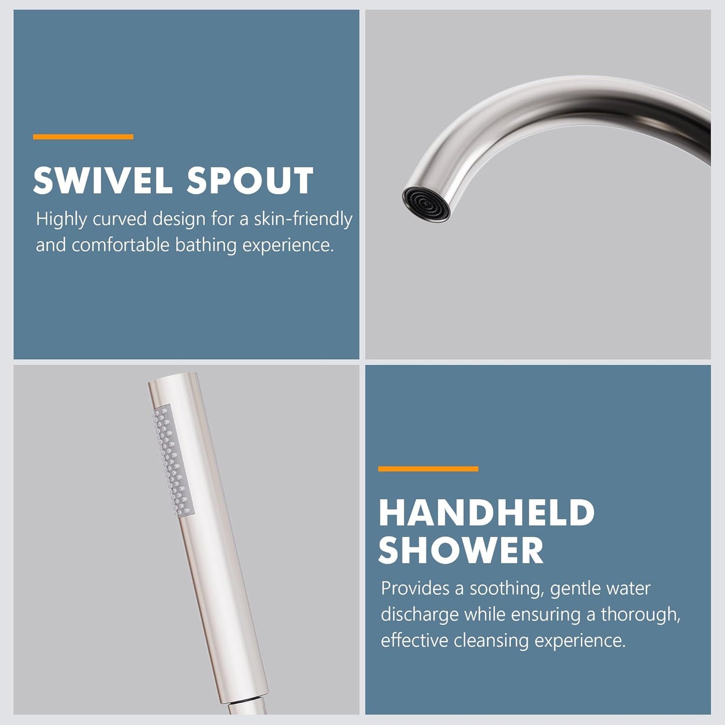 GIMILI Free Standing Tub Filler Bathtub Faucet Stand Alone Brushed Nickel