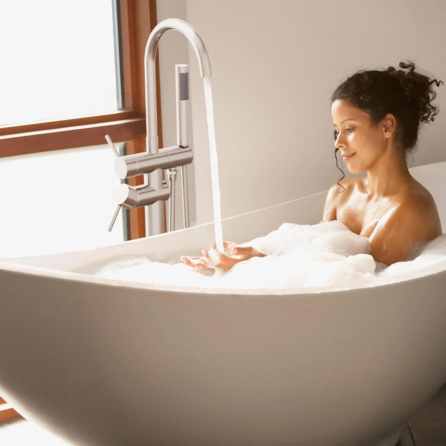 GIMILI Free Standing Tub Filler Bathtub Faucet Stand Alone Brushed Nickel