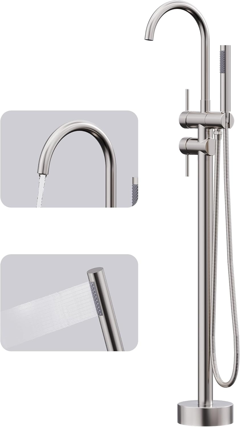 GIMILI Free Standing Tub Filler Bathtub Faucet Stand Alone Brushed Nickel