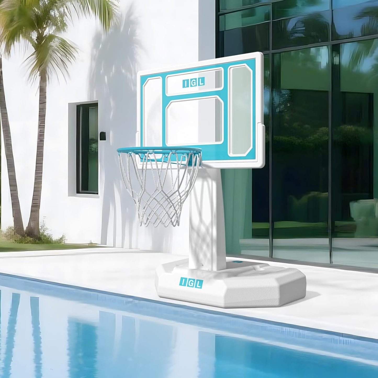 Poolside Basketball Hoop, Swimming Pool, Hoop with 32 Inch PC Backboard, Portable