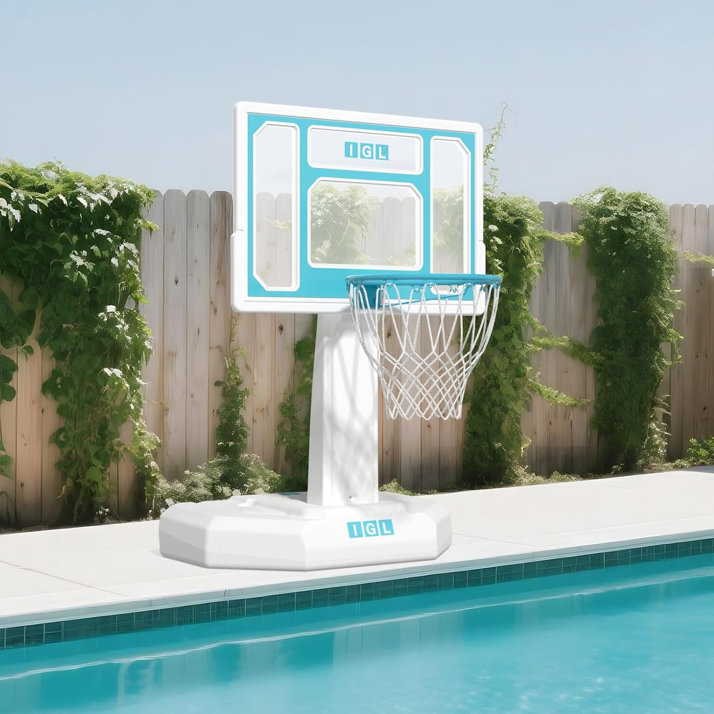 Poolside Basketball Hoop, Swimming Pool, Hoop with 32 Inch PC Backboard, Portable