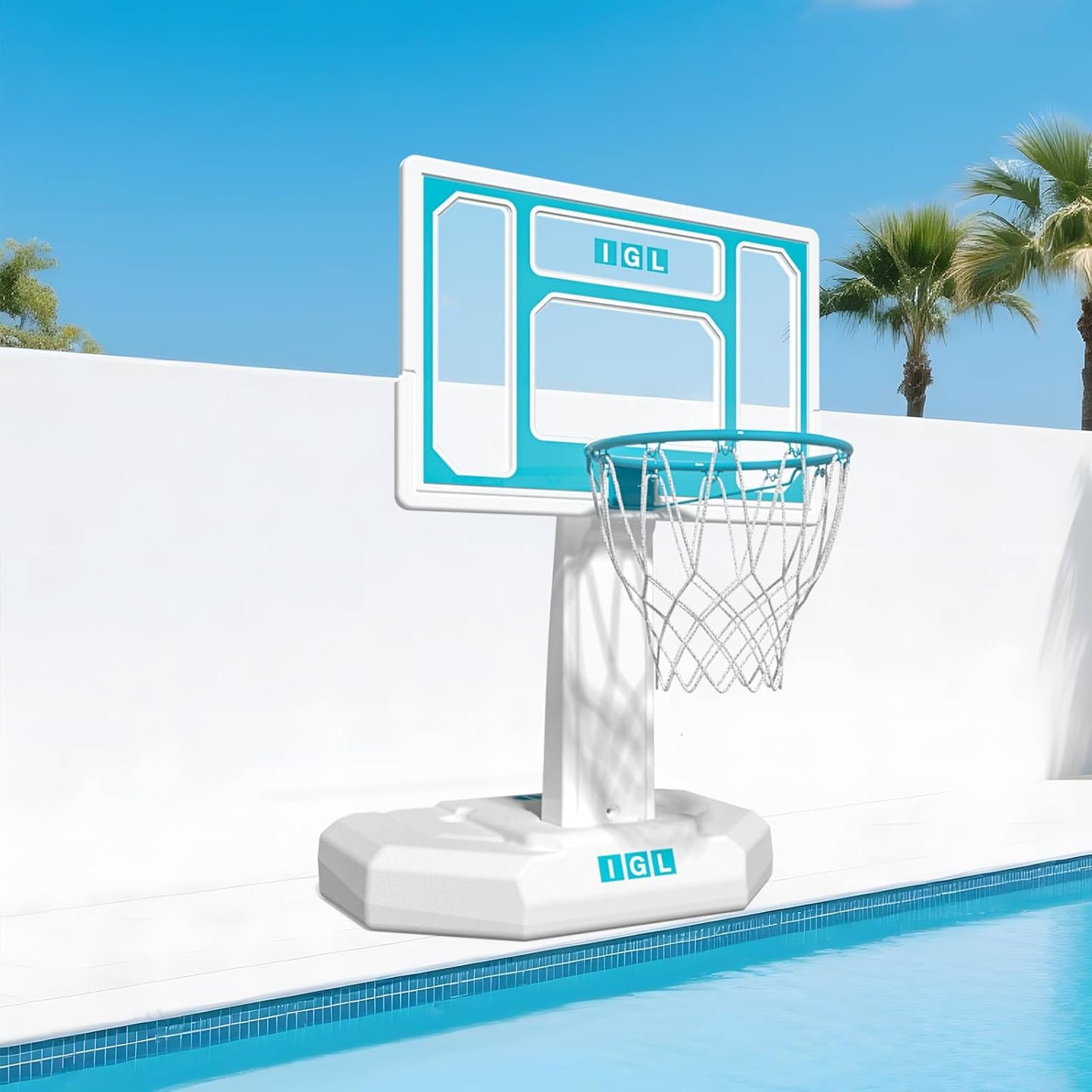 Poolside Basketball Hoop, Swimming Pool, Hoop with 32 Inch PC Backboard, Portable