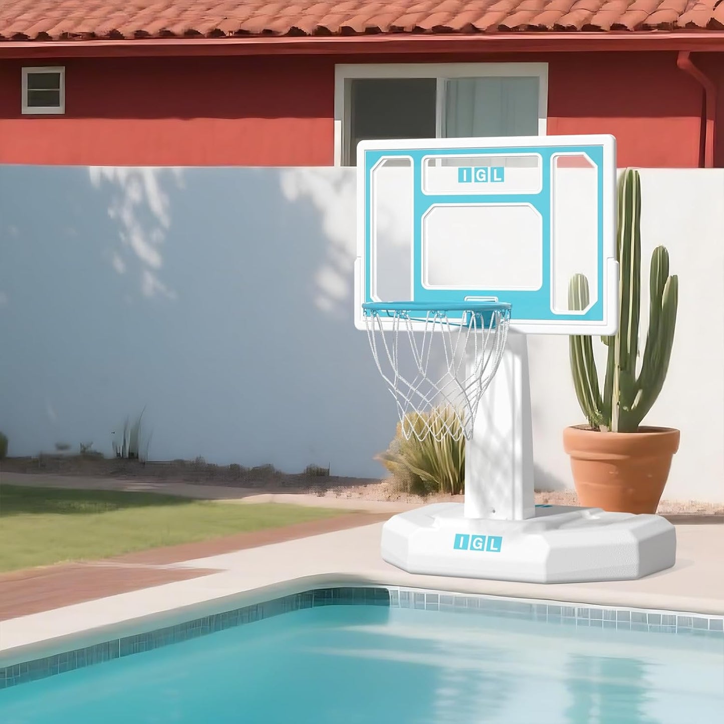 Poolside Basketball Hoop, Swimming Pool, Hoop with 32 Inch PC Backboard, Portable