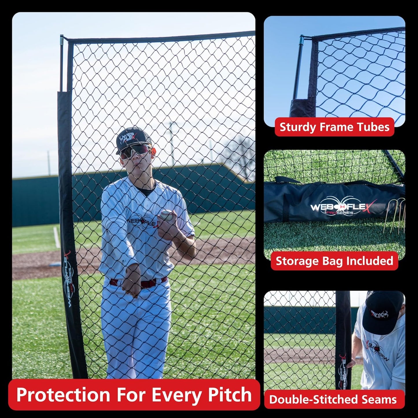 Web Flex Baseball Batting Screen Spider Series 4x7 ft, I-Screen for Baseball Net