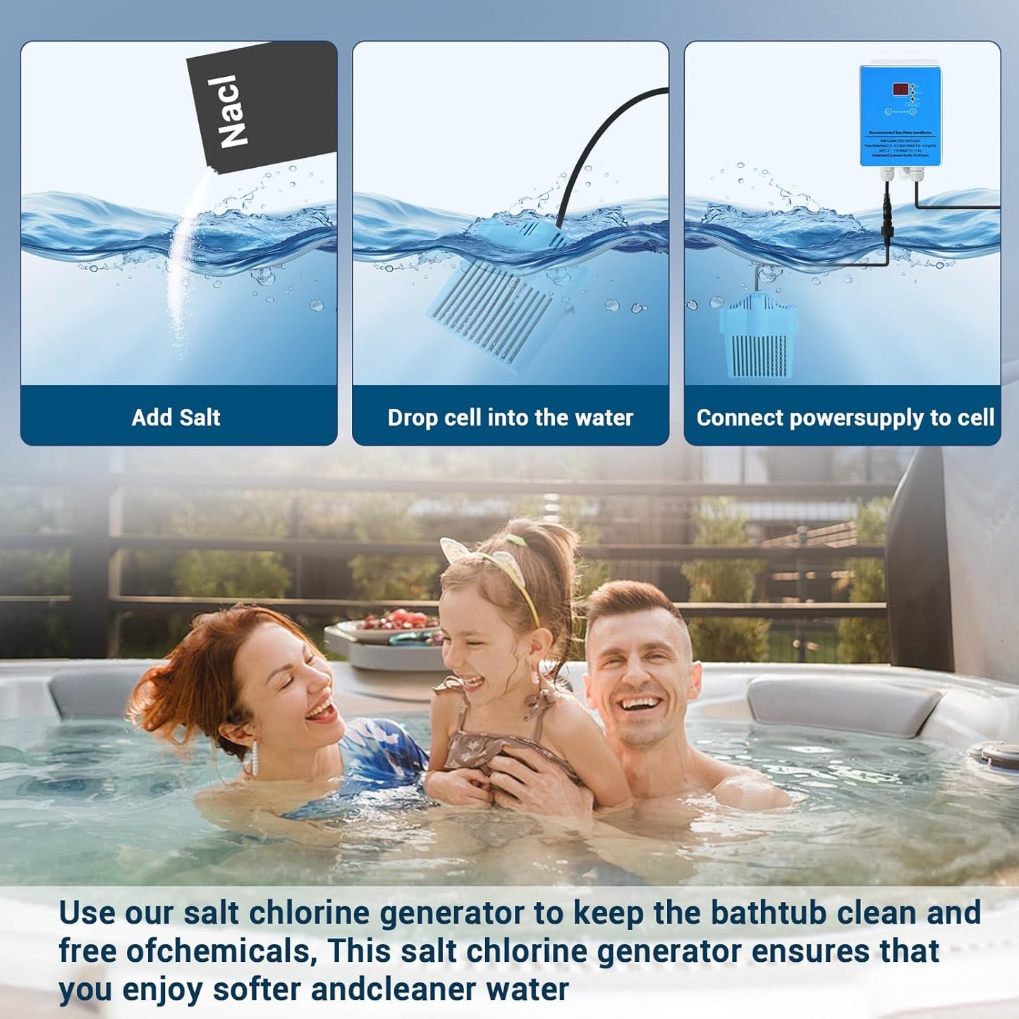 Hot Tub and Spa Salt System Conversion kit, Drop-in Salt Chlorine Generator for up to 2000 Gallons