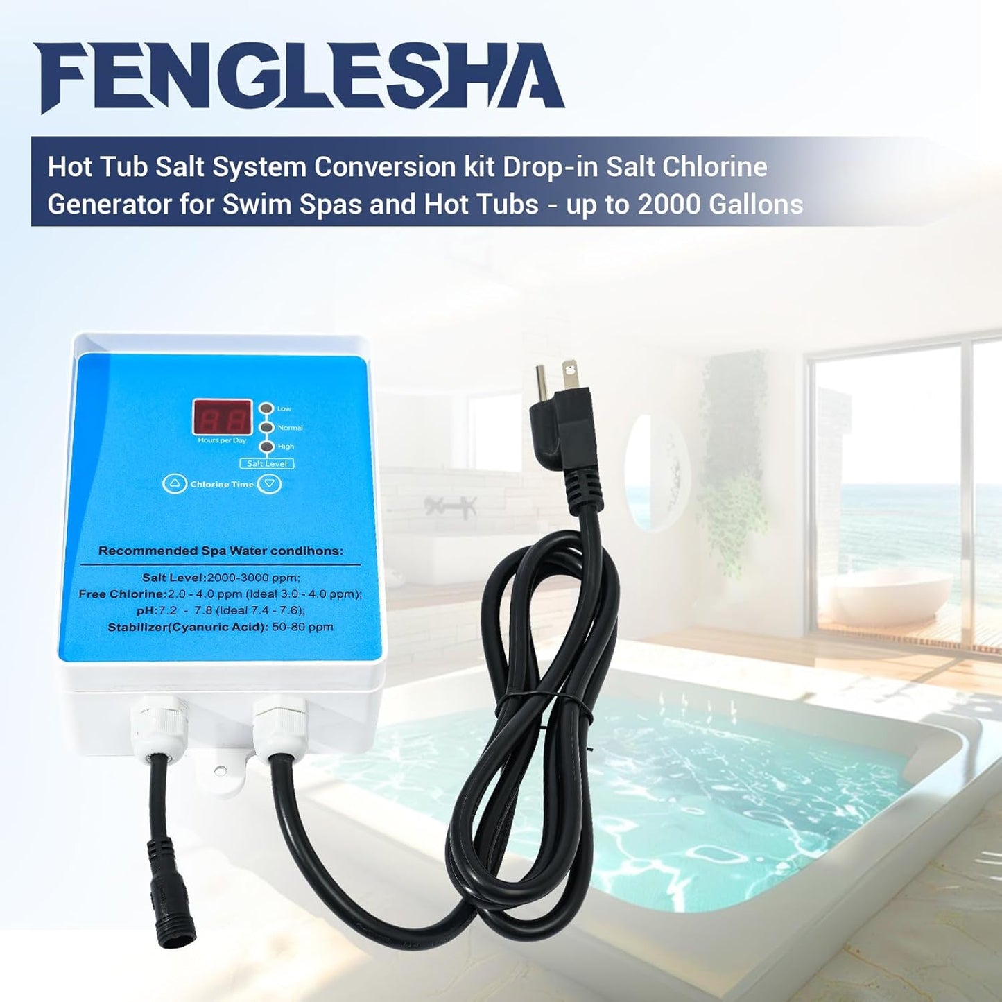 Hot Tub and Spa Salt System Conversion kit, Drop-in Salt Chlorine Generator for up to 2000 Gallons