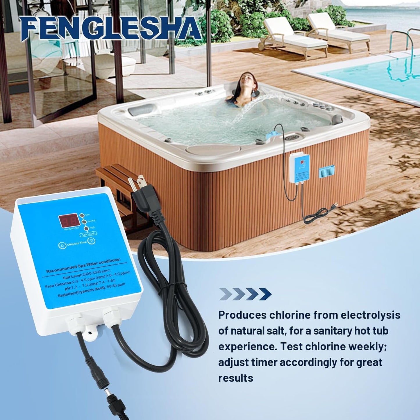 Hot Tub and Spa Salt System Conversion kit, Drop-in Salt Chlorine Generator for up to 2000 Gallons