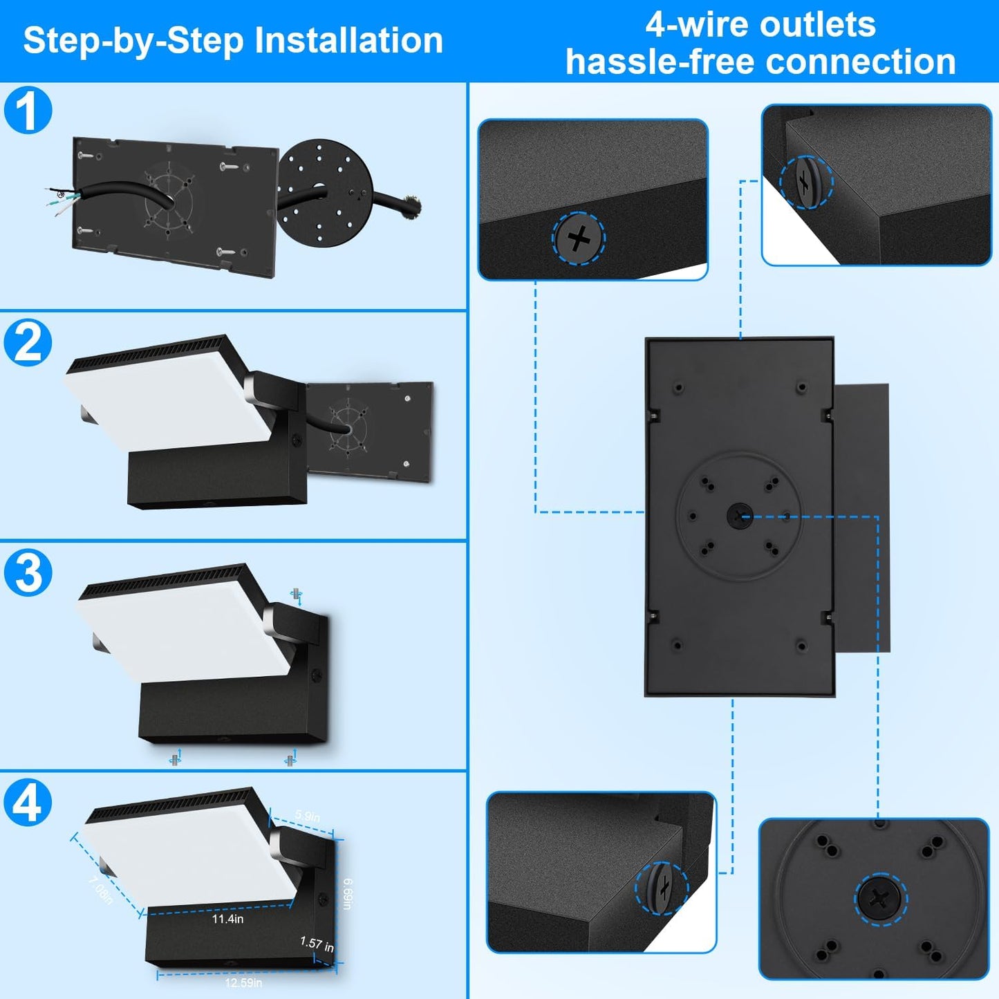 150W Outdoor LED Wall Pack, Full 360 Rotation Exterior Porch Light, 21000lm 5000k, Modern Security