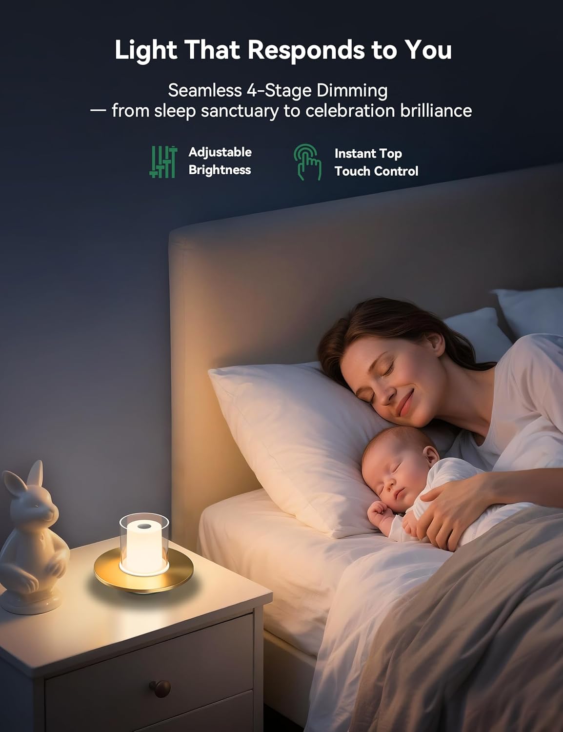 Rechargeable Candle Lamp, Battery Operated Cordless Lamps for Table, 4-Level Dimmable, Flameless
