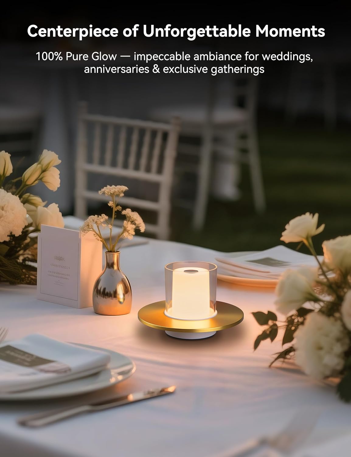 Rechargeable Candle Lamp, Battery Operated Cordless Lamps for Table, 4-Level Dimmable, Flameless