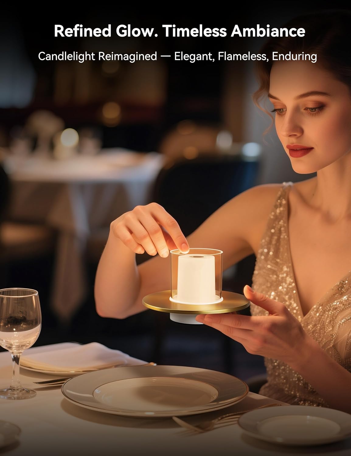 Rechargeable Candle Lamp, Battery Operated Cordless Lamps for Table, 4-Level Dimmable, Flameless