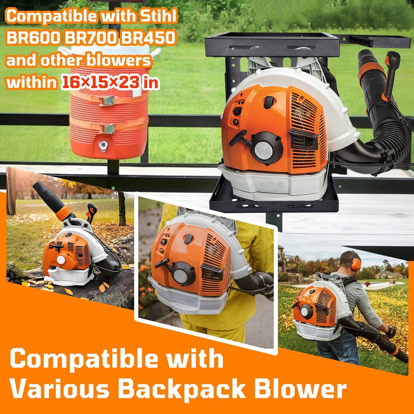 Backpack Blower Rack within 16, 15, 23 Inch Pad (Recommended for for Stihl BR600 BR700 BR450)
