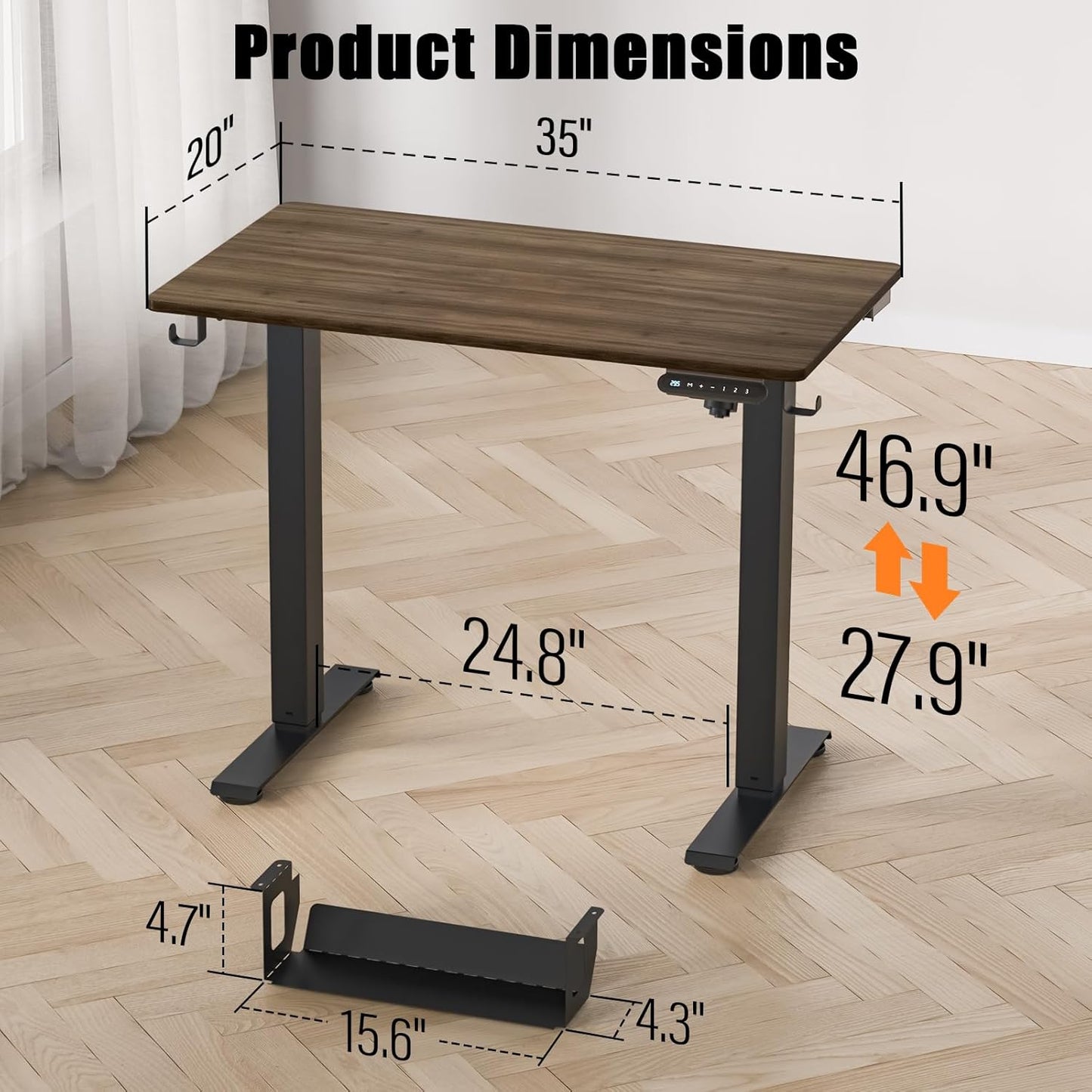 Adjustable Height Standing Desk, 35 x 20 Inches Small Electric Sit/Stand Up Mini Desk
