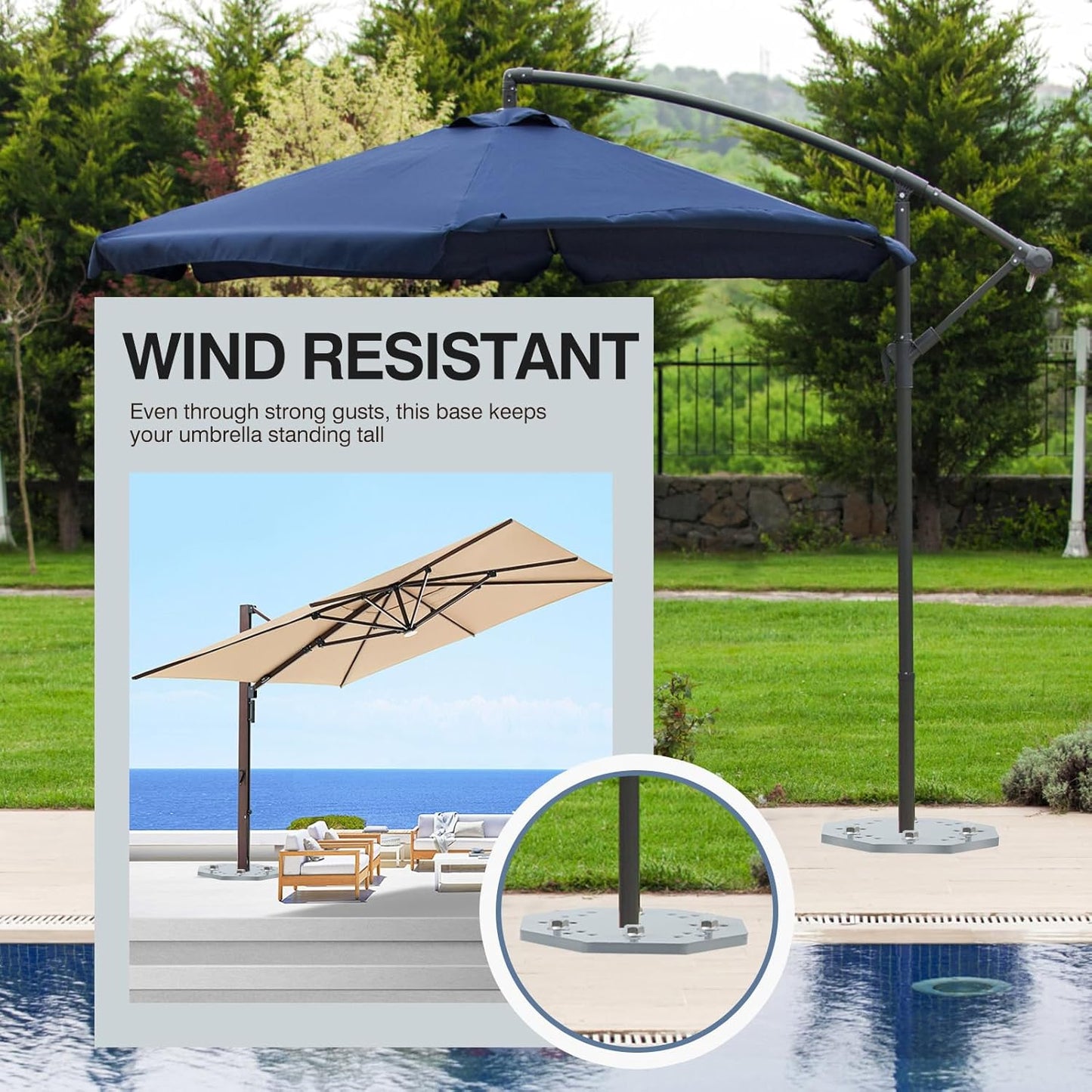 In Ground Umbrella Base, Heavy-Duty Steels Outdoor Base for Offset Cantilever Umbrella Hanging Parasol