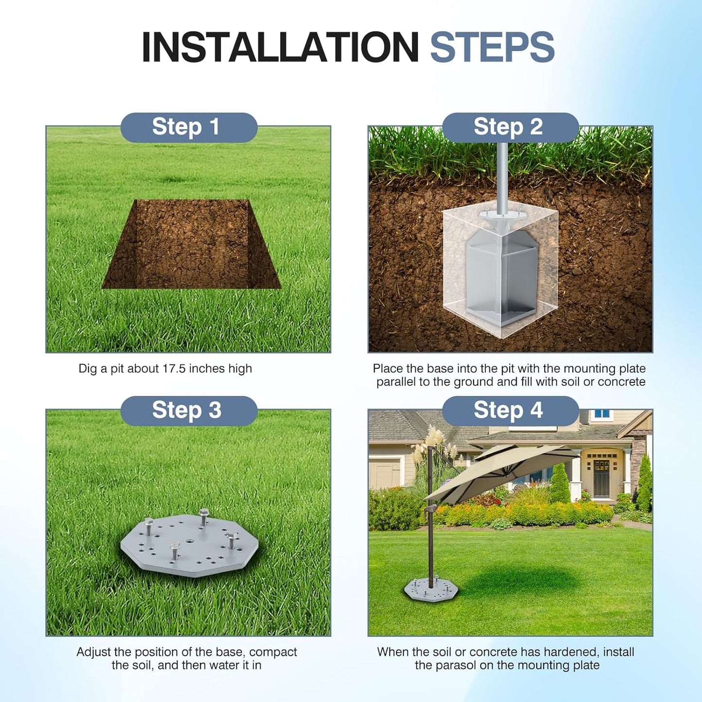In Ground Umbrella Base, Heavy-Duty Steels Outdoor Base for Offset Cantilever Umbrella Hanging Parasol
