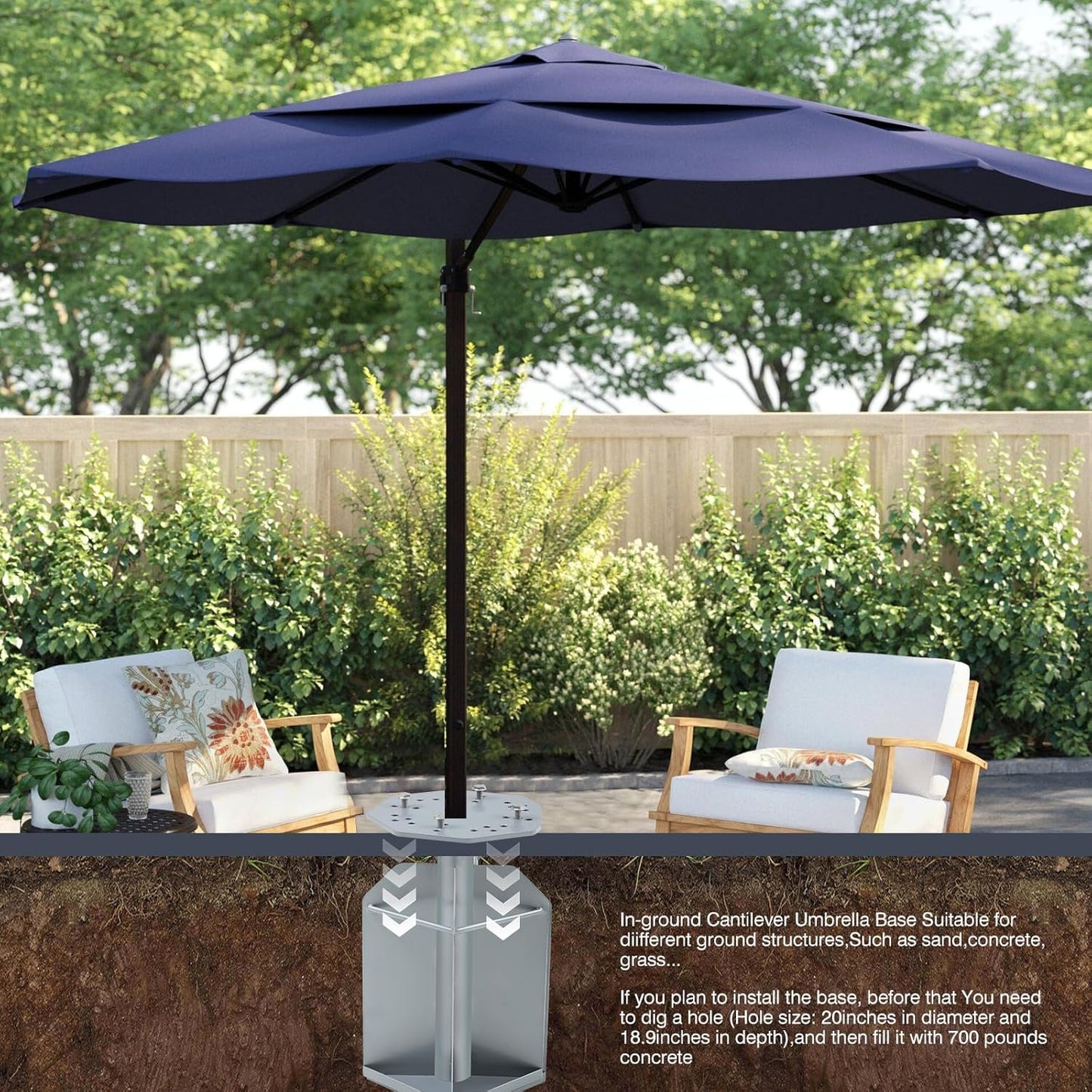 In Ground Umbrella Base, Heavy-Duty Steels Outdoor Base for Offset Cantilever Umbrella Hanging Parasol