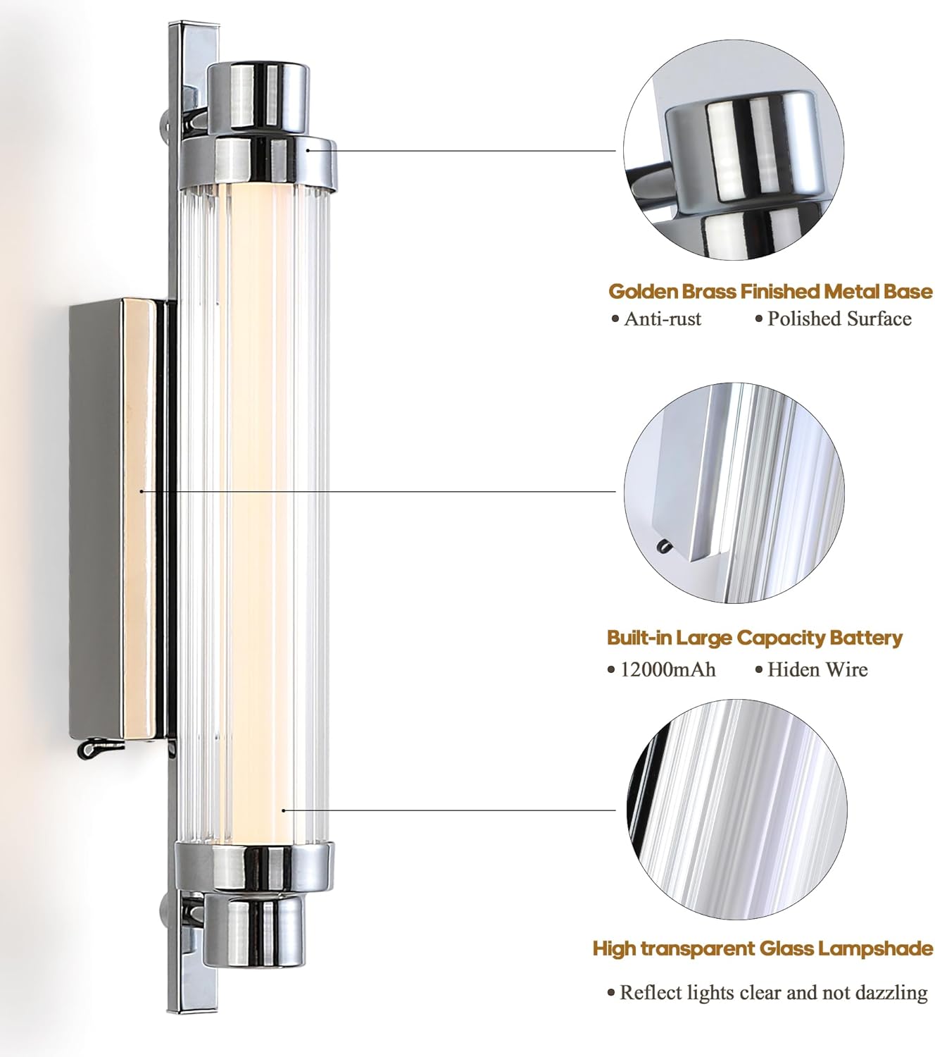 HITOO Battery Operated Wall Sconce Set of 2 12000mAh Rechargeable Battery Powered Wall Light with Remote Dimmable G