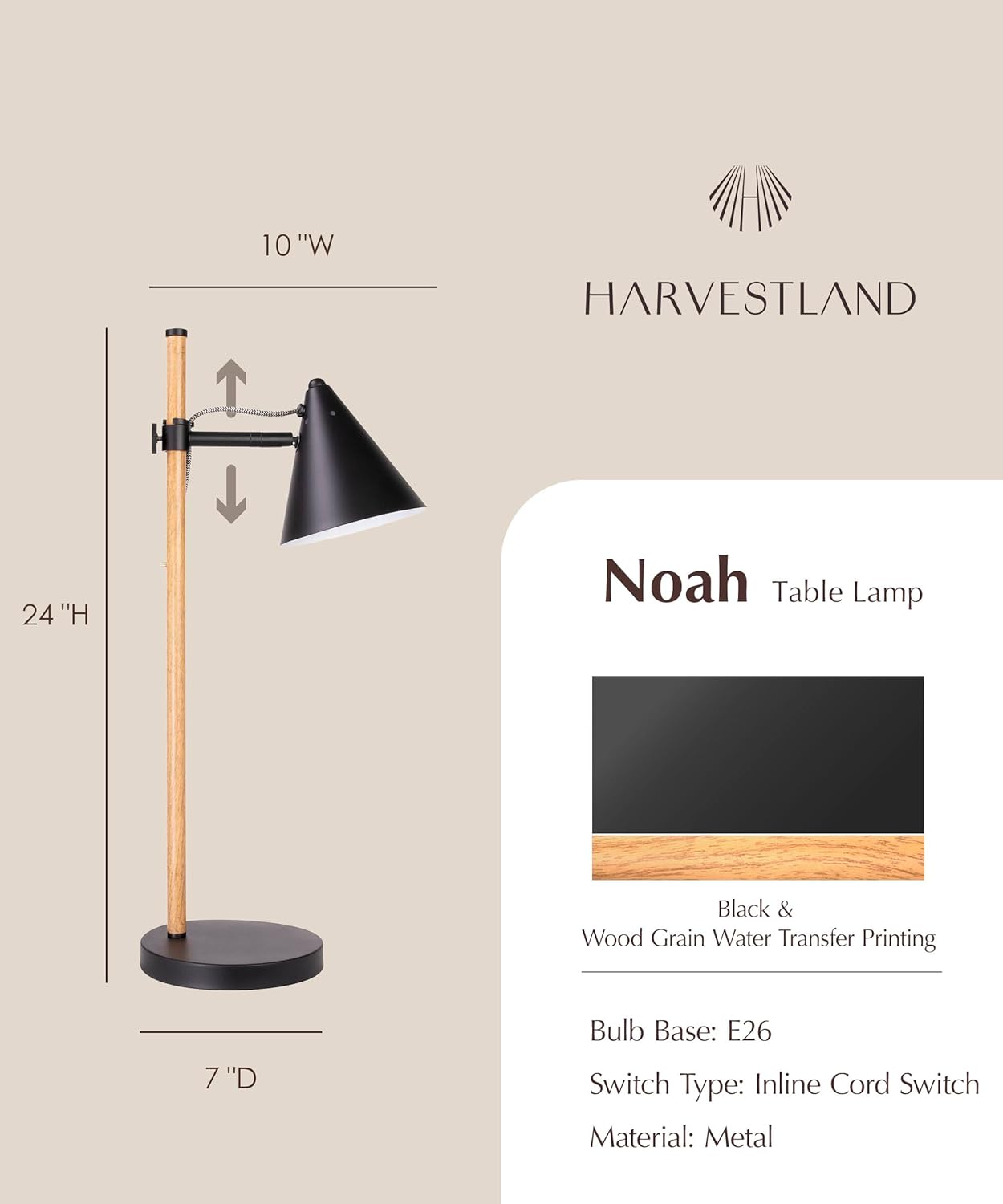 Black Desk Lamp, Adjustable, Industrial with Solid Base for Living Room, Bedside Table