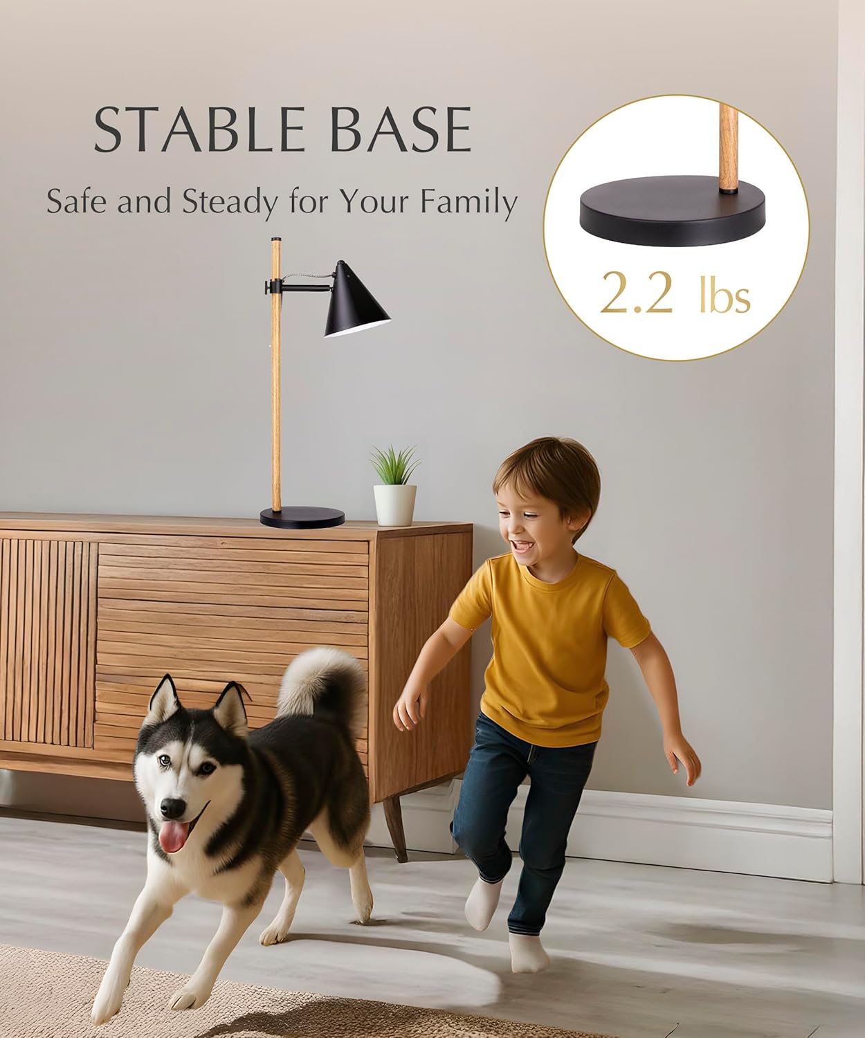 Black Desk Lamp, Adjustable, Industrial with Solid Base for Living Room, Bedside Table