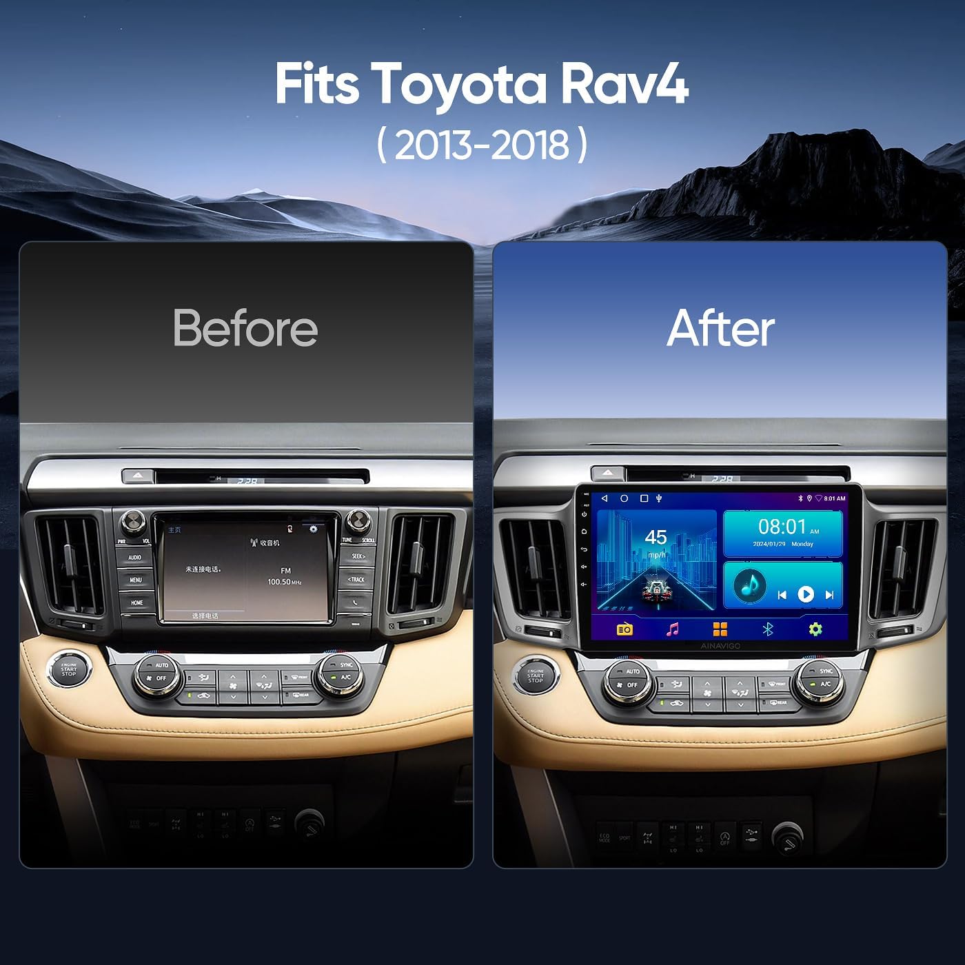 10.2" Car Radio Stereo for Toyota RAV4 2013-2018 - Wireless CarPlay & Android Auto | IPS HD 5G WiFi Touchscreen | GPS Nav