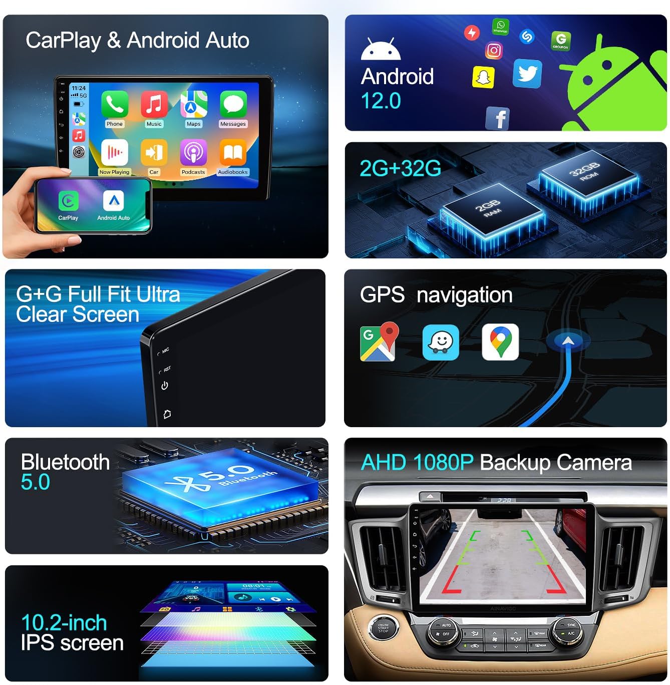 10.2" Car Radio Stereo for Toyota RAV4 2013-2018 - Wireless CarPlay & Android Auto | IPS HD 5G WiFi Touchscreen | GPS Nav