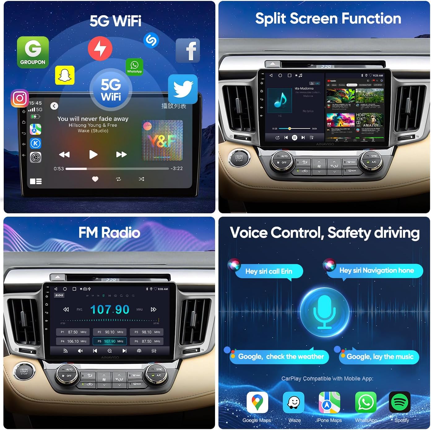 10.2" Car Radio Stereo for Toyota RAV4 2013-2018 - Wireless CarPlay & Android Auto | IPS HD 5G WiFi Touchscreen | GPS Nav