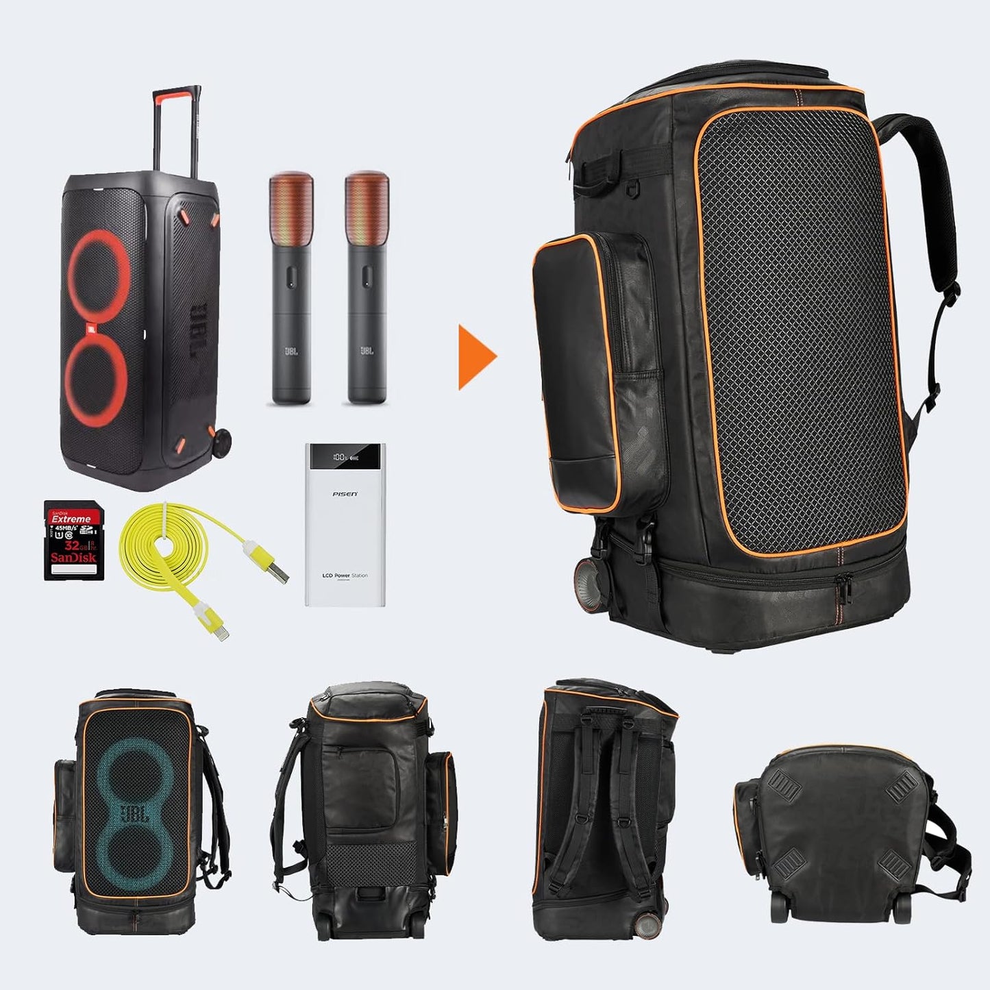 Jeachan Rugged Speaker Bag Carry Case Compatible With JBL Party Box 320, Portable Carry Bag Backpack