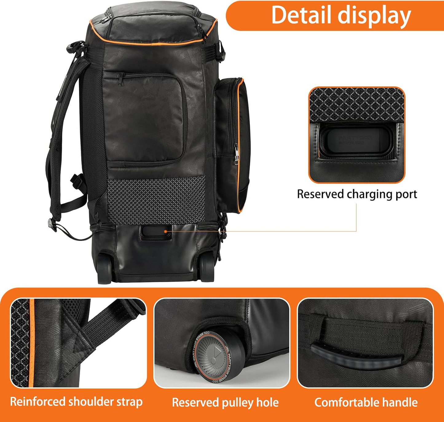 Jeachan Rugged Speaker Bag Carry Case Compatible With JBL Party Box 320, Portable Carry Bag Backpack