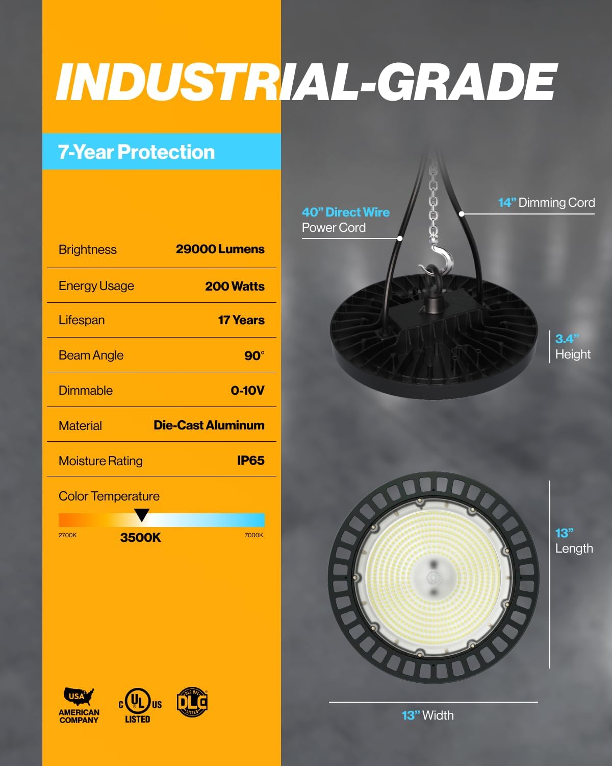 Sunco UFO LED High Bay Light, Lighting for Warehouse, 3500K Neutral White, 200W, 28000 LM