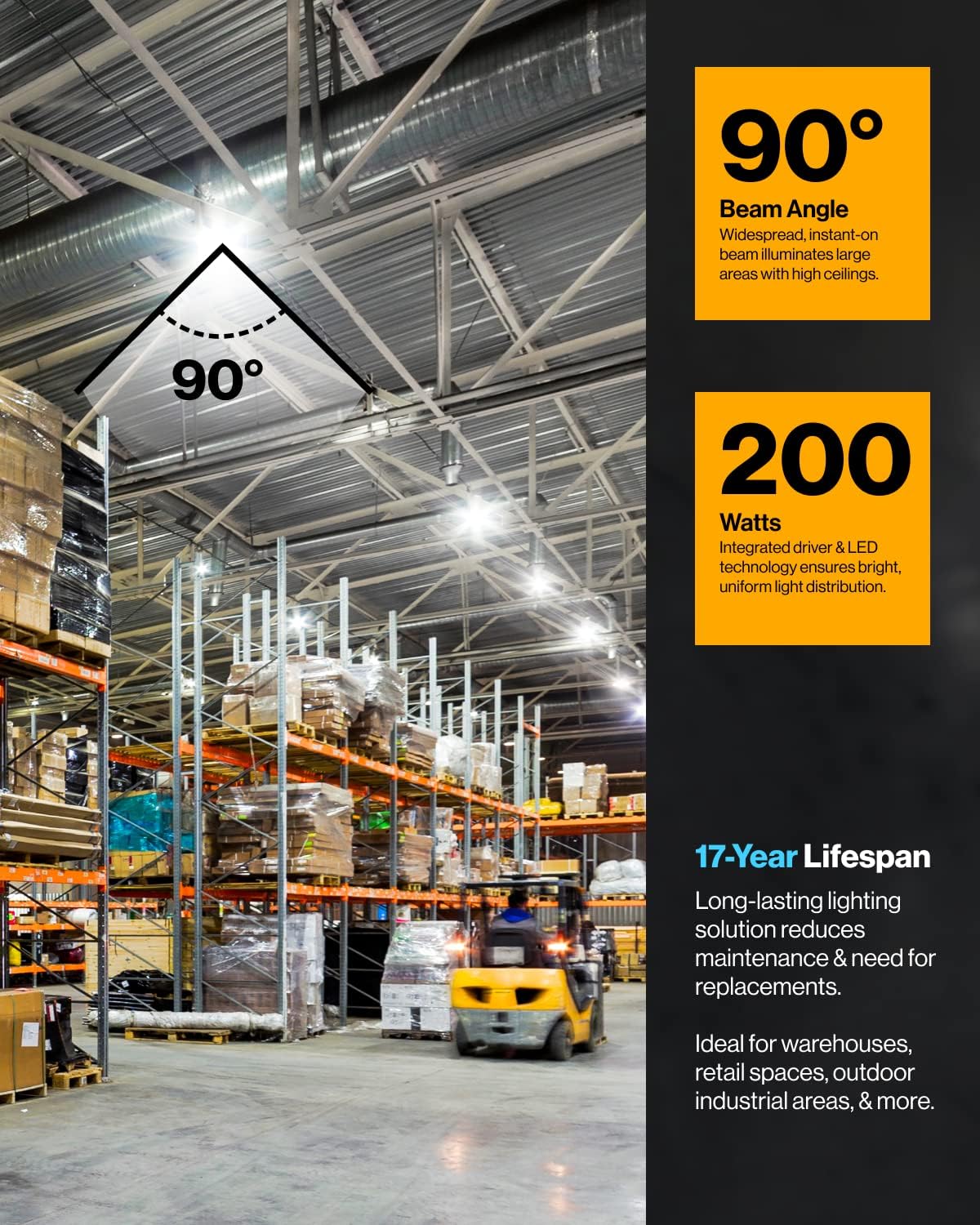 Sunco UFO LED High Bay Light, Lighting for Warehouse, 3500K Neutral White, 200W, 28000 LM