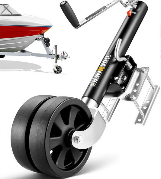Upgrade 2.0 2000LBS Boat Trailer Jack, Dual-Wheel Swivel Tongue Jack with Detachable Handle