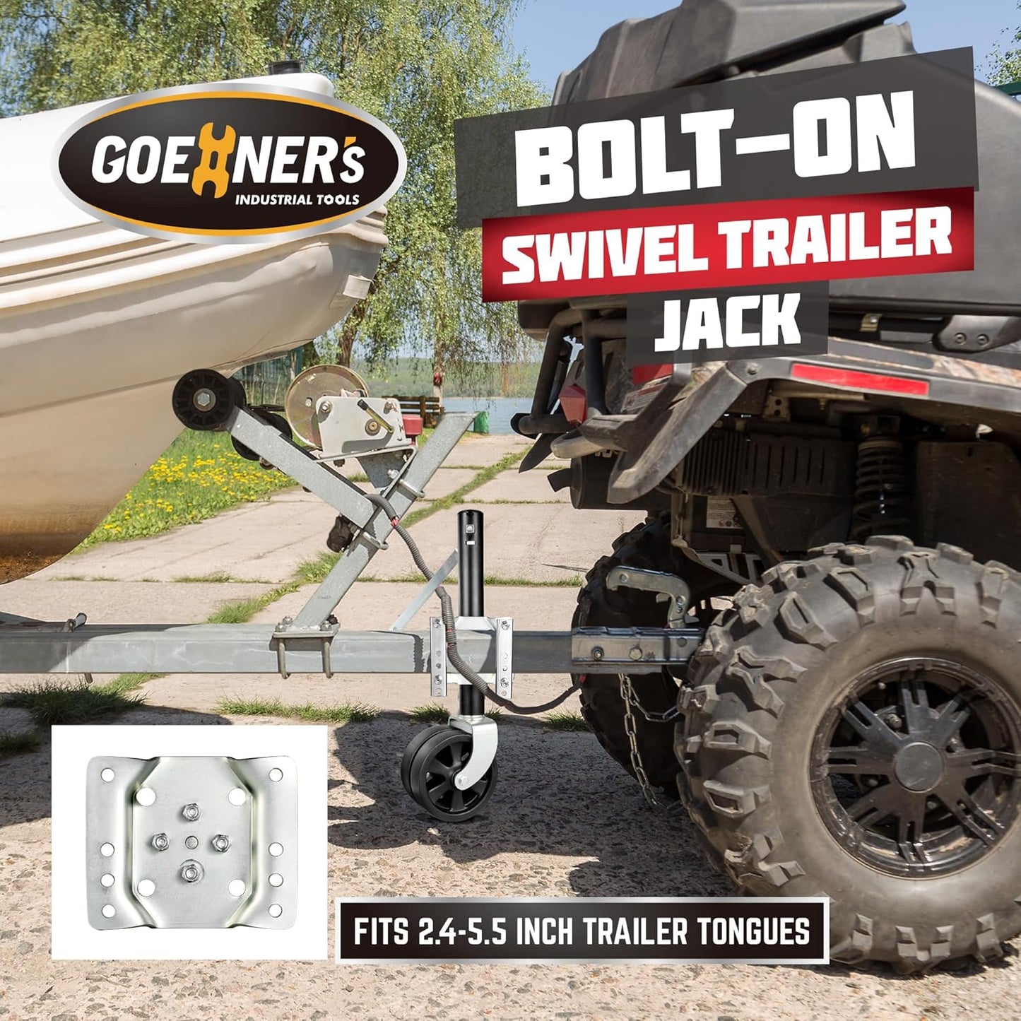 Upgrade 2.0 2000LBS Boat Trailer Jack, Dual-Wheel Swivel Tongue Jack with Detachable Handle