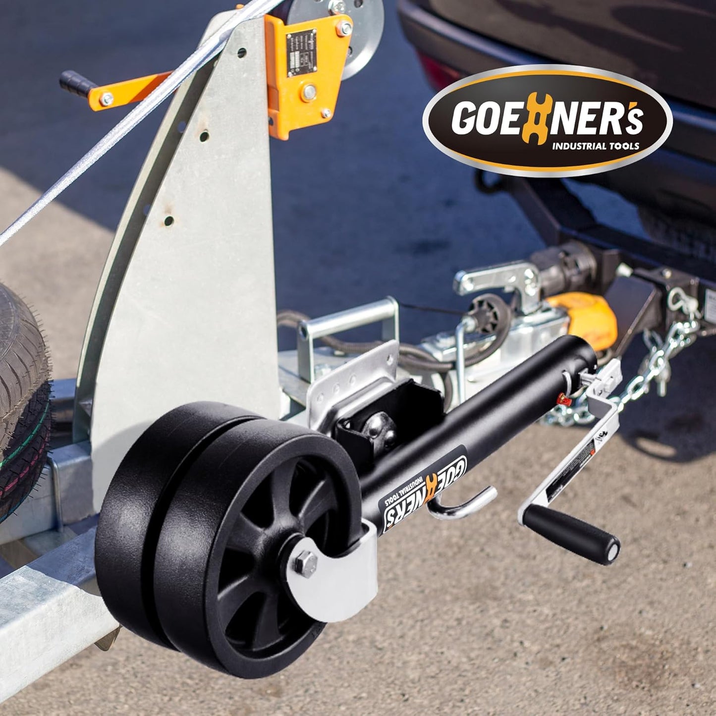 Upgrade 2.0 2000LBS Boat Trailer Jack, Dual-Wheel Swivel Tongue Jack with Detachable Handle
