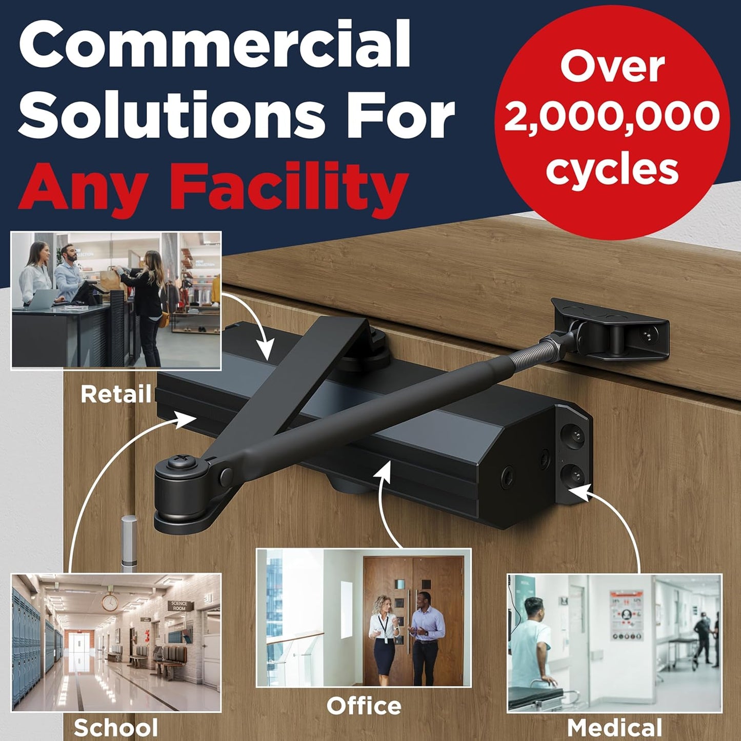 Commercial Heavy Duty Automatic Door Closer, ADA UL Grade 1 Listed Self Closing Door Hinges, Door Closers Commercial High Traffic, Aut