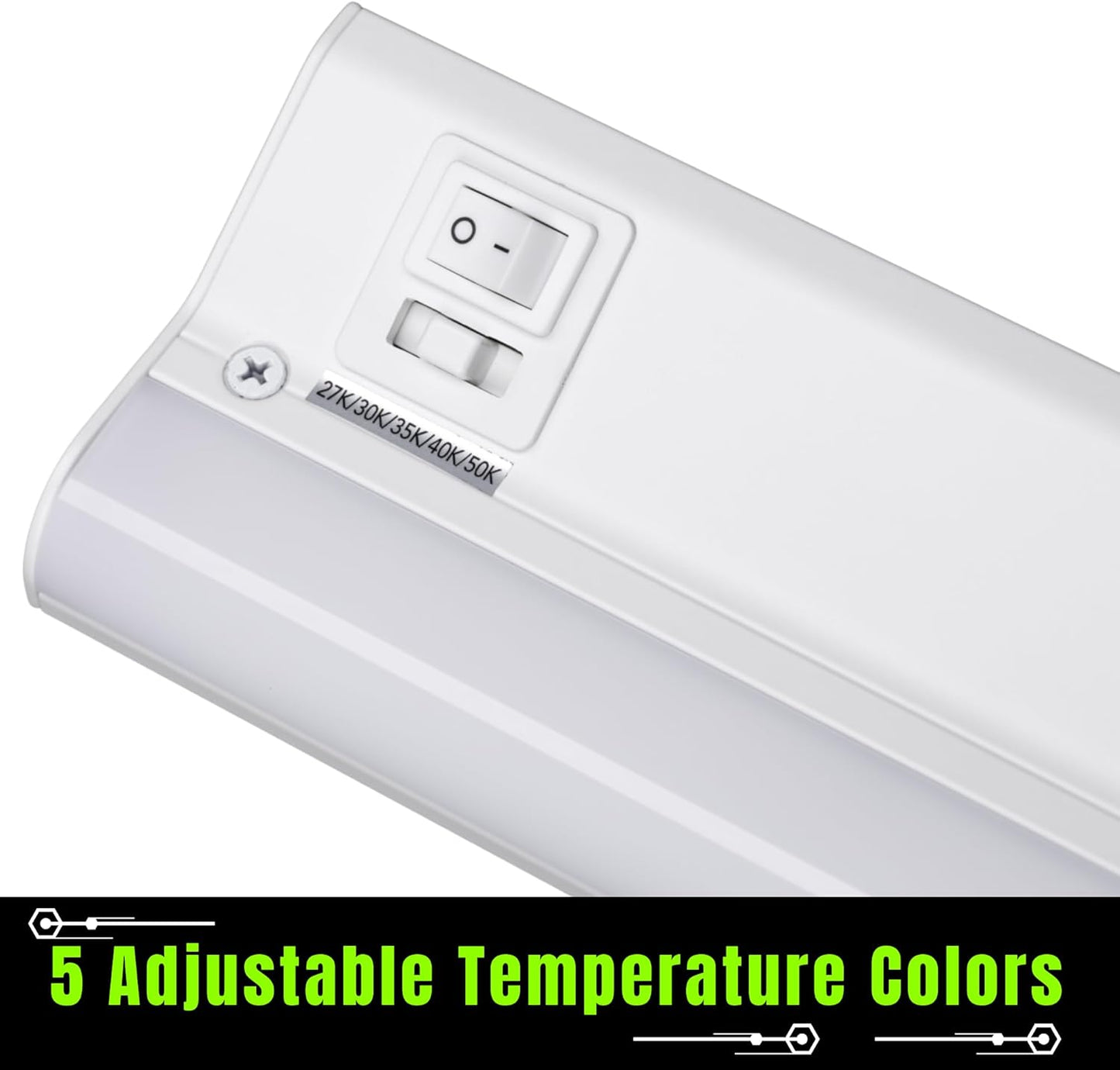 American Lighting 12-Inch LED Courant Undercabinet Light with One Receptacle, 5CCT, White Finish, 120V AC, 7.5W, 430 Lumens, CRI 90,