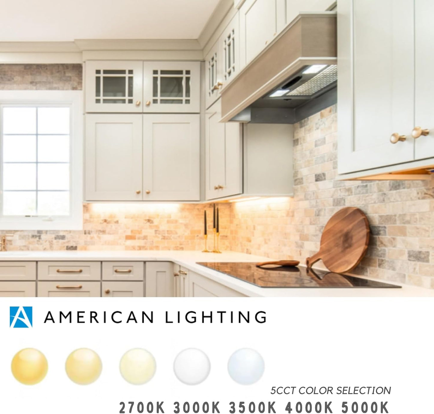 American Lighting 12-Inch LED Courant Undercabinet Light with One Receptacle, 5CCT, White Finish, 120V AC, 7.5W, 430 Lumens, CRI 90,