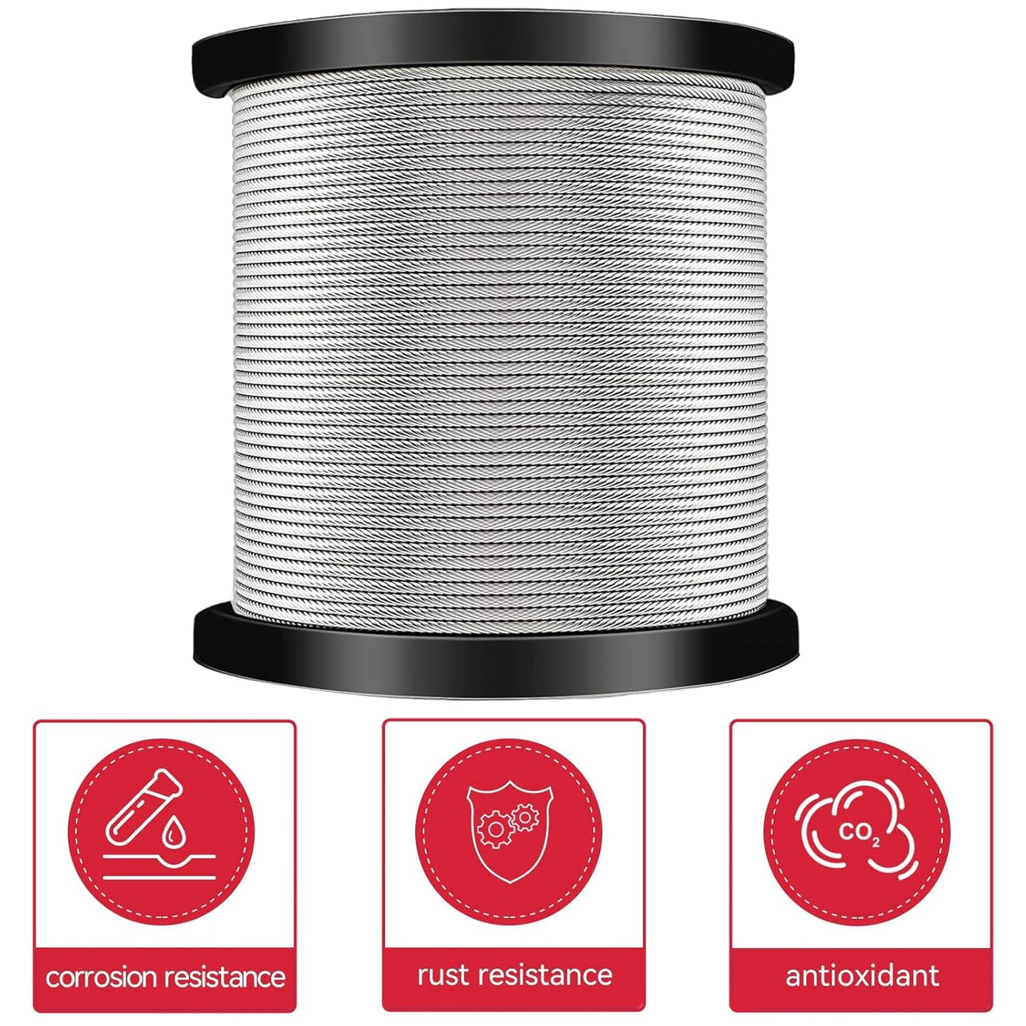 1/4" Stainless Steel Cable,7x19 Strand Aircraft Wire Rope,Cable for Zip Iine and Outdoor Pulley Cables,Breaking Strength 6400 Ibs 2