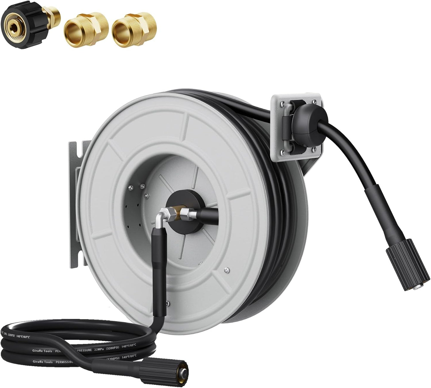 Giraffe Tools Retractable Pressure Washer Hose Reel, Power Washer Reel, 40ft, 3200psi