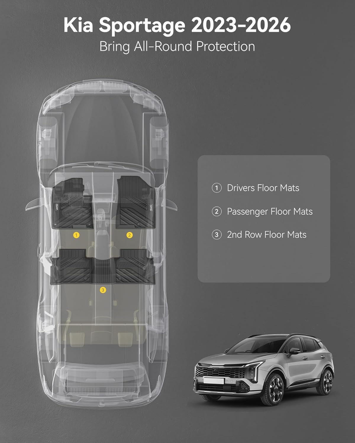 Floor Mats Fit Kia Sportage (Not Fit Hybrid or PHEV) 2023-2024 2025 2026 TPE All Weather Custom Fit Floor Liner
