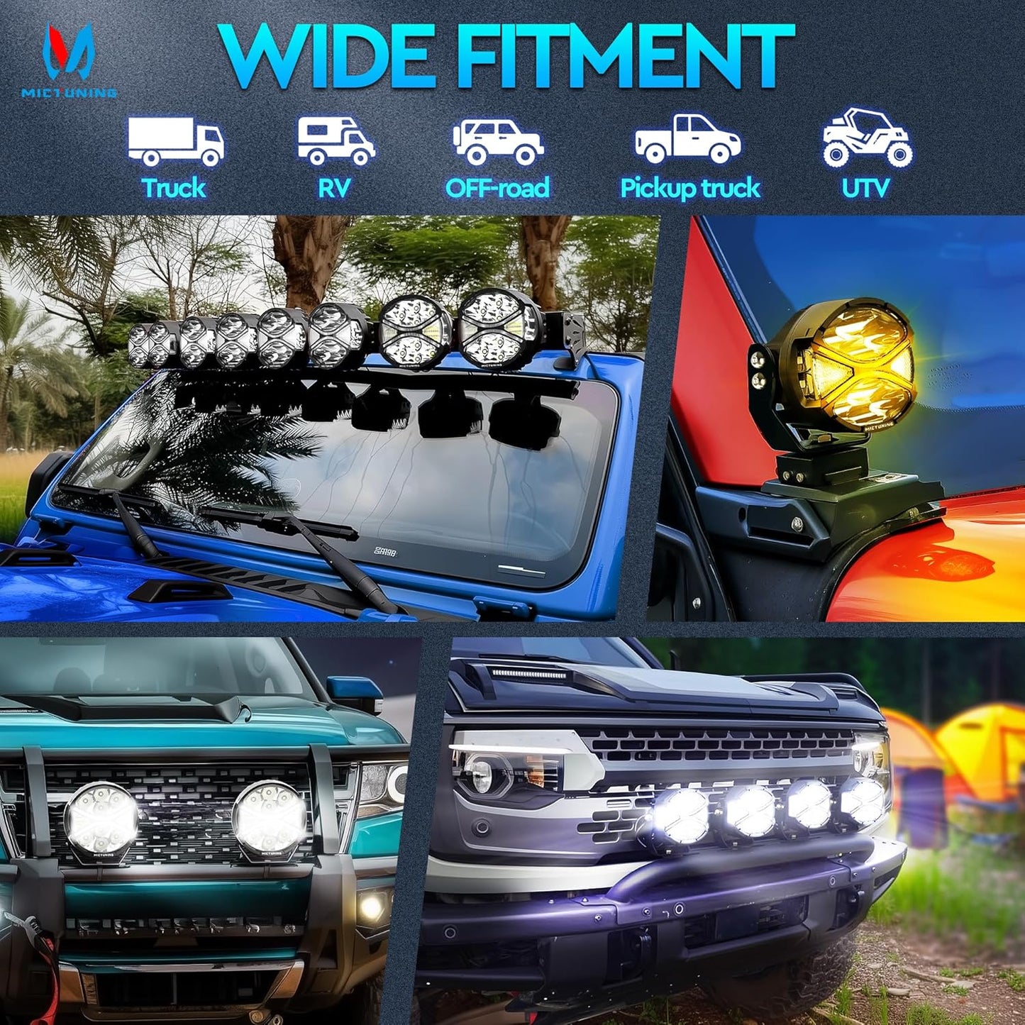 MICTUNING 4 Inch LED Light Bar, 160W Dual-Color Off-Road Lights Pod, White/Amber Turn Signal Combo, Side Shooter, IP68 Waterproo
