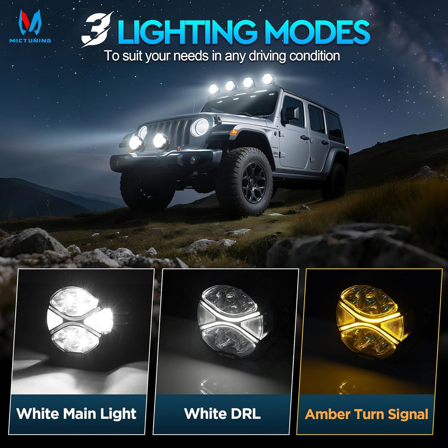 MICTUNING 4 Inch LED Light Bar, 160W Dual-Color Off-Road Lights Pod, White/Amber Turn Signal Combo, Side Shooter, IP68 Waterproo