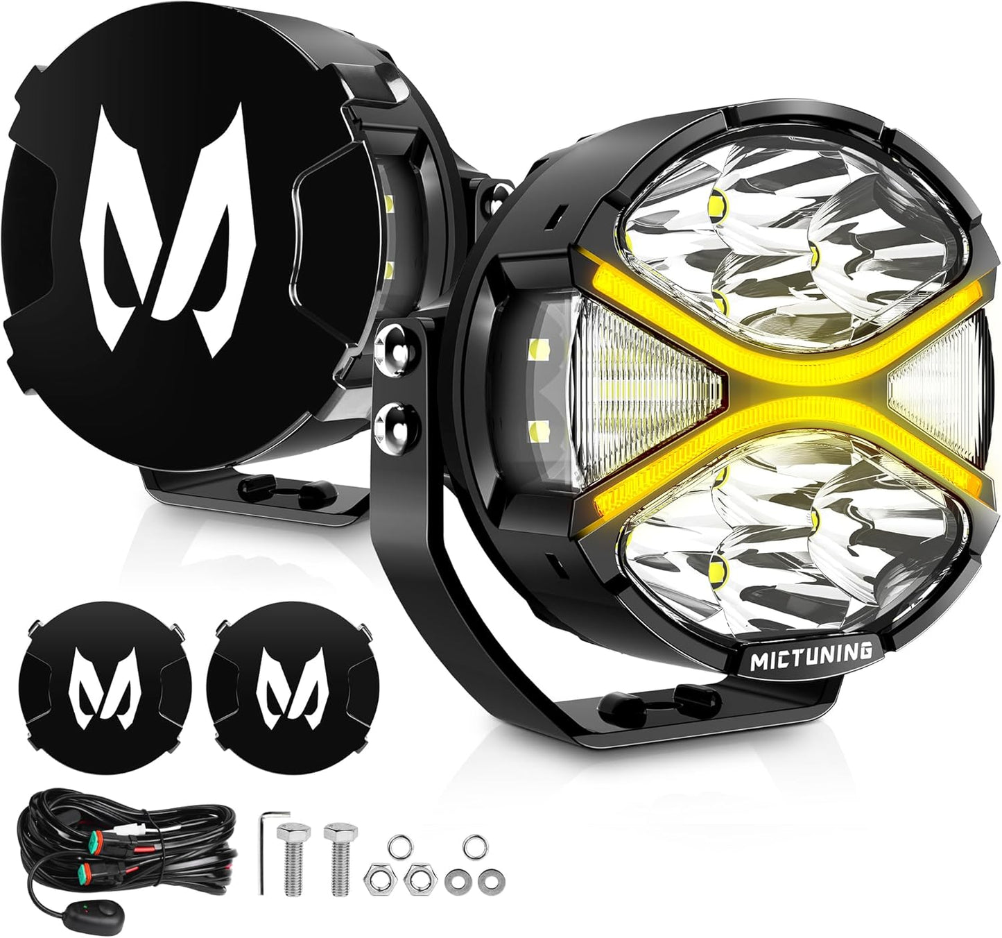 MICTUNING 4 Inch LED Light Bar, 160W Dual-Color Off-Road Lights Pod, White/Amber Turn Signal Combo, Side Shooter, IP68 Waterproo