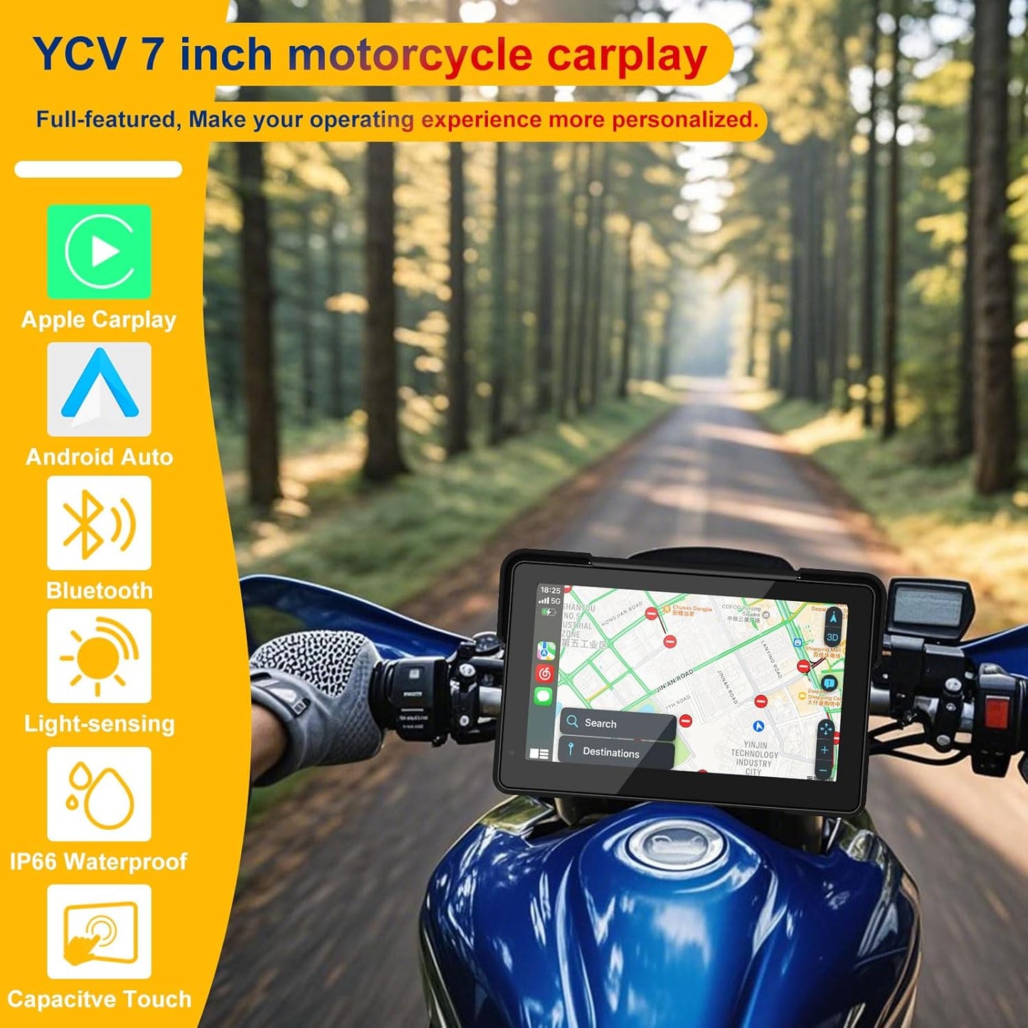 MT700 Wireless Motorcycle CarPlay/Android Auto, Waterproof GPS Navigation Touchscreen