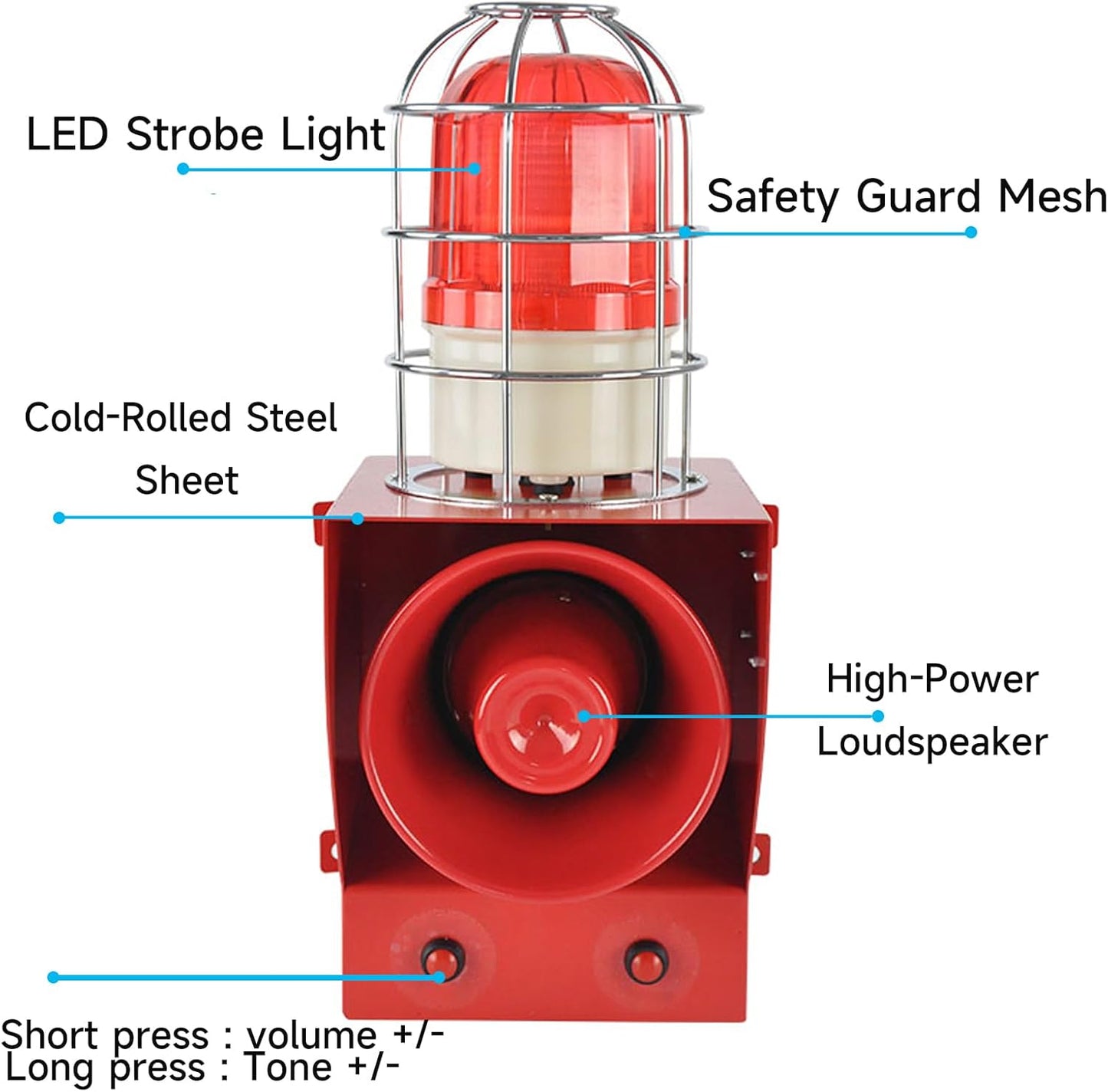 EOKHEOY Alarm Siren Waterproof Indoor/Outdoor Security Emergency Adjustable 130dB Loudest Sirens with Beacon Light Prot