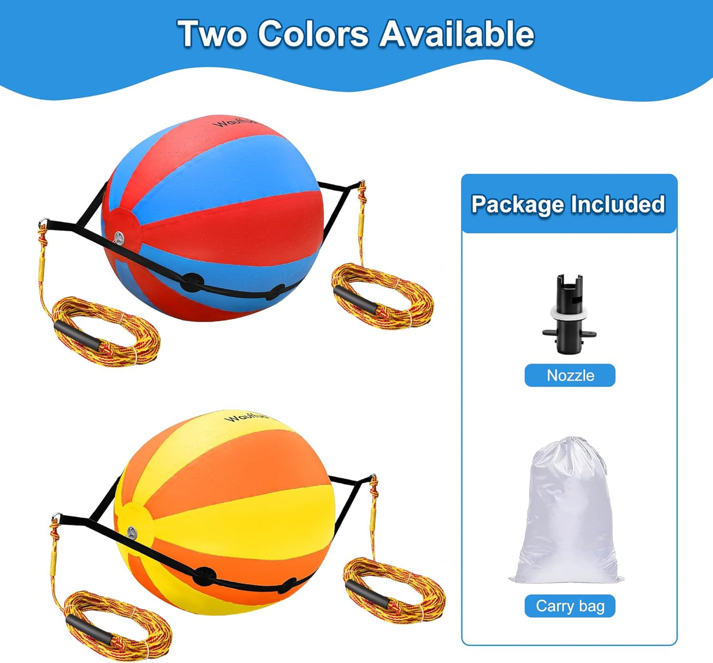 Towable Tube Rope Booster Ball, Tow Rope for Boat Tubing, 60 ft Rope for Lift and Visibility with 2600lb Break Strength for Boating, Water