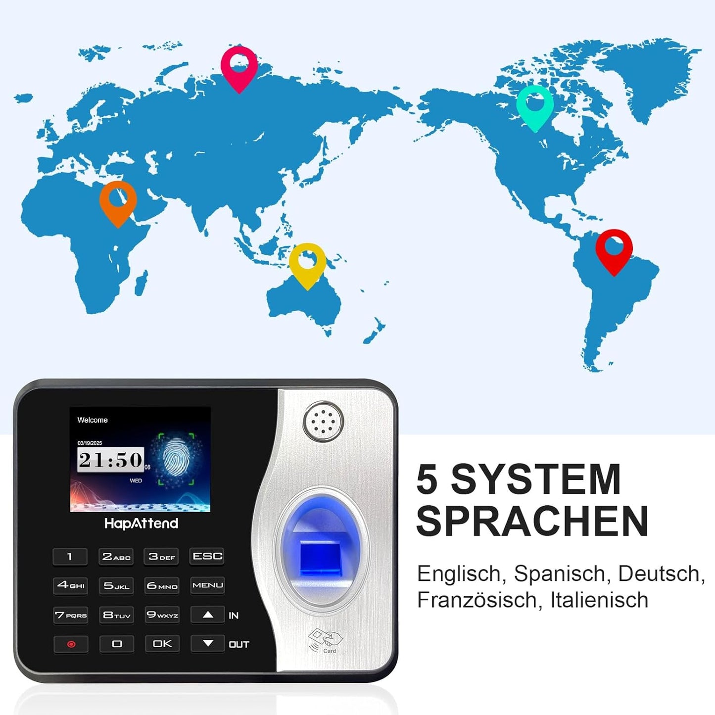 HapAttend Time Clocks for Employees Small Business Automatic Calculate Hours, 0 Monthly Fees Fingerprint Time Clock, H3 Standalone