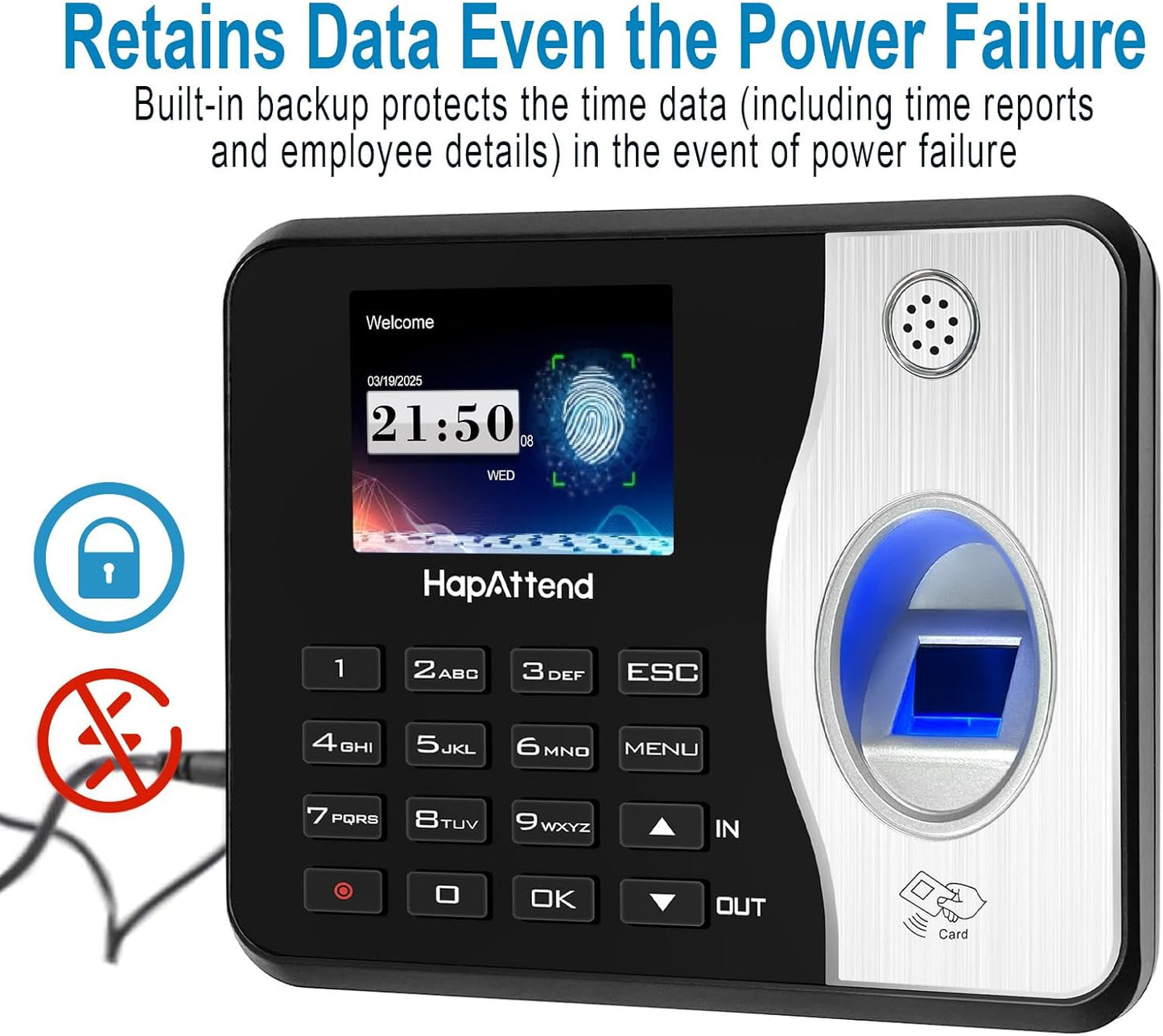 HapAttend Time Clocks for Employees Small Business Automatic Calculate Hours, 0 Monthly Fees Fingerprint Time Clock, H3 Standalone